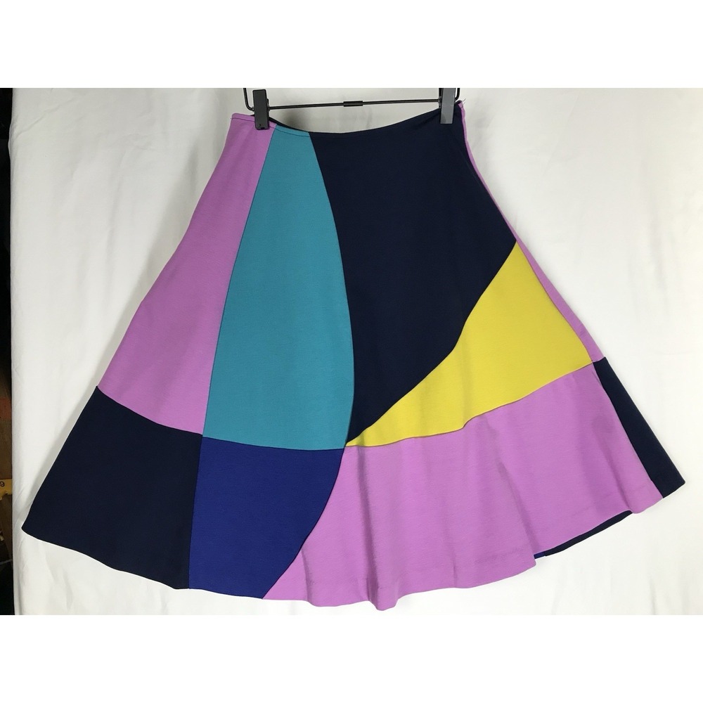 Boden Alice Colorblock Ponte Midi Skirt A Line Swing Purple Teal Navy Yellow Sz4